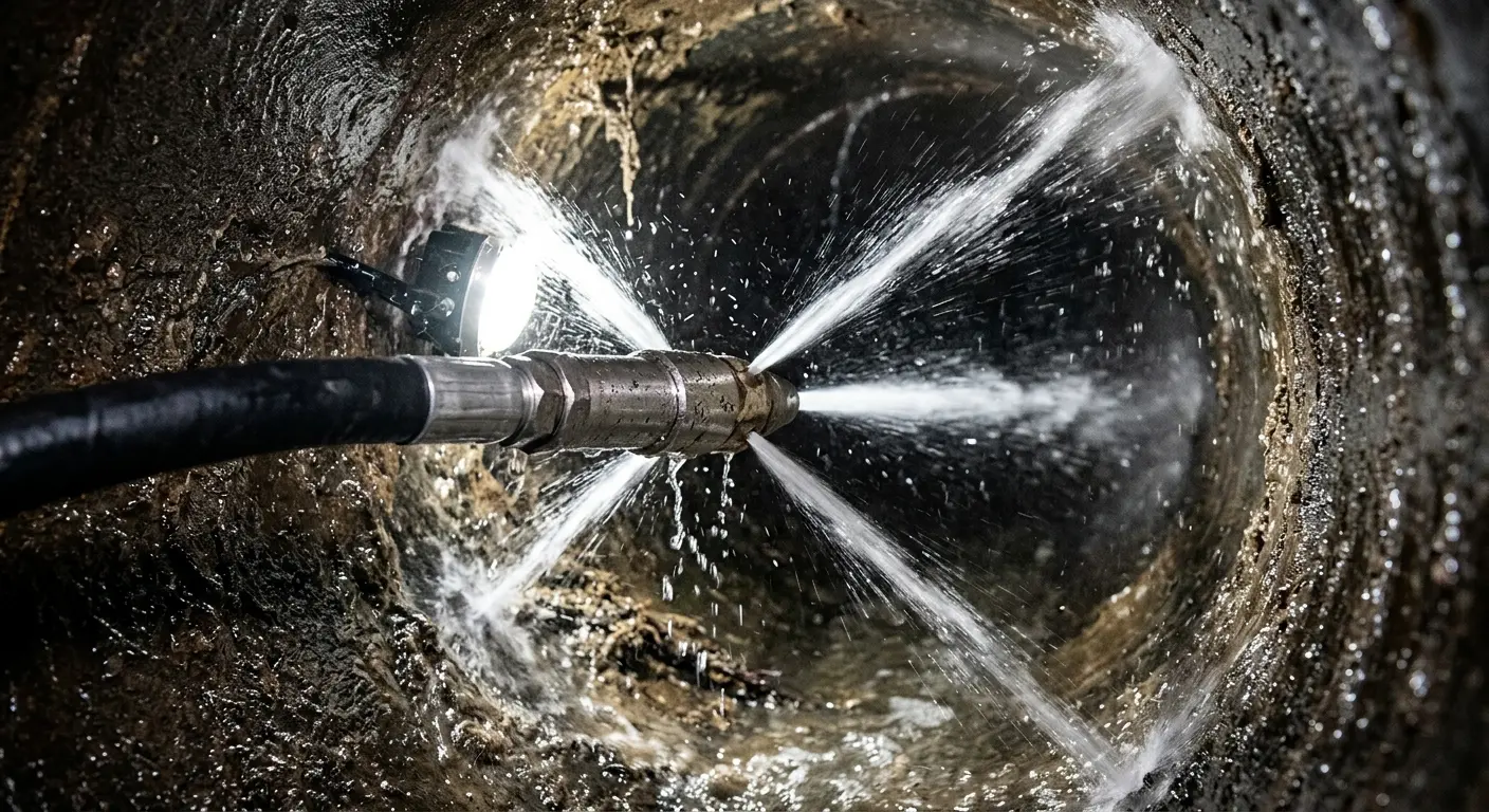 High-pressure hydro jetting nozzle cleaning sewer pipe for Emergency Drain Service in Malta